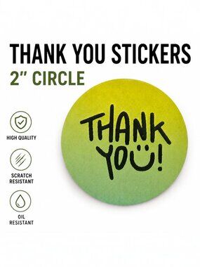 100 Green Gradient Thank You Smiley Stickers for Small Business 2inch Circle